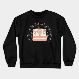 Nature Photography - Polaroid Camera in flowers Crewneck Sweatshirt